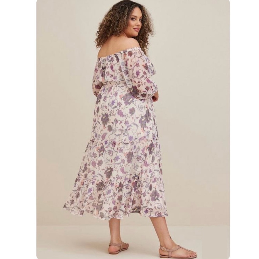 Torrid Off Shoulder Puff Sleeve Floral Tiered Maxi Dress